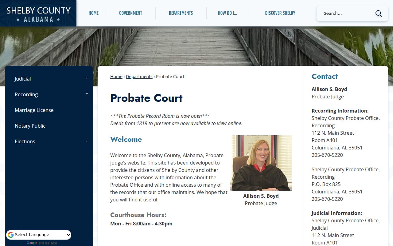 Shelby County Probate Court marriage certificate information page