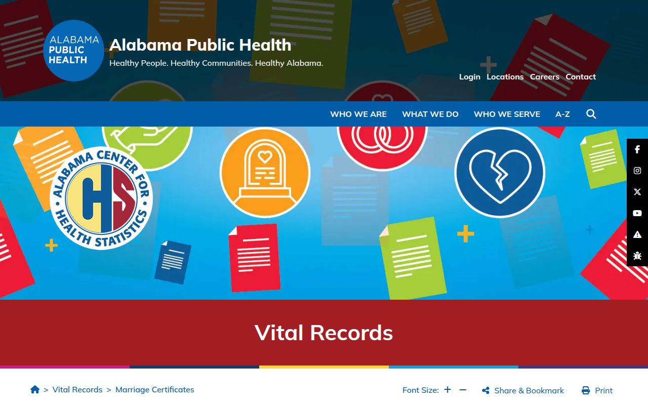 Alabama Department of Public Health marriage certificate ordering page